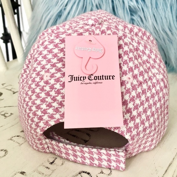Juicy, Couture, Pink, and, White, Houndstooth, Cap, Hat, Patch Logo, OS, NEW - Picture 6 of 15